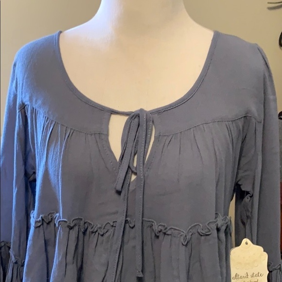 Altar'd State steel colored top, ties at front, M - Picture 2 of 12